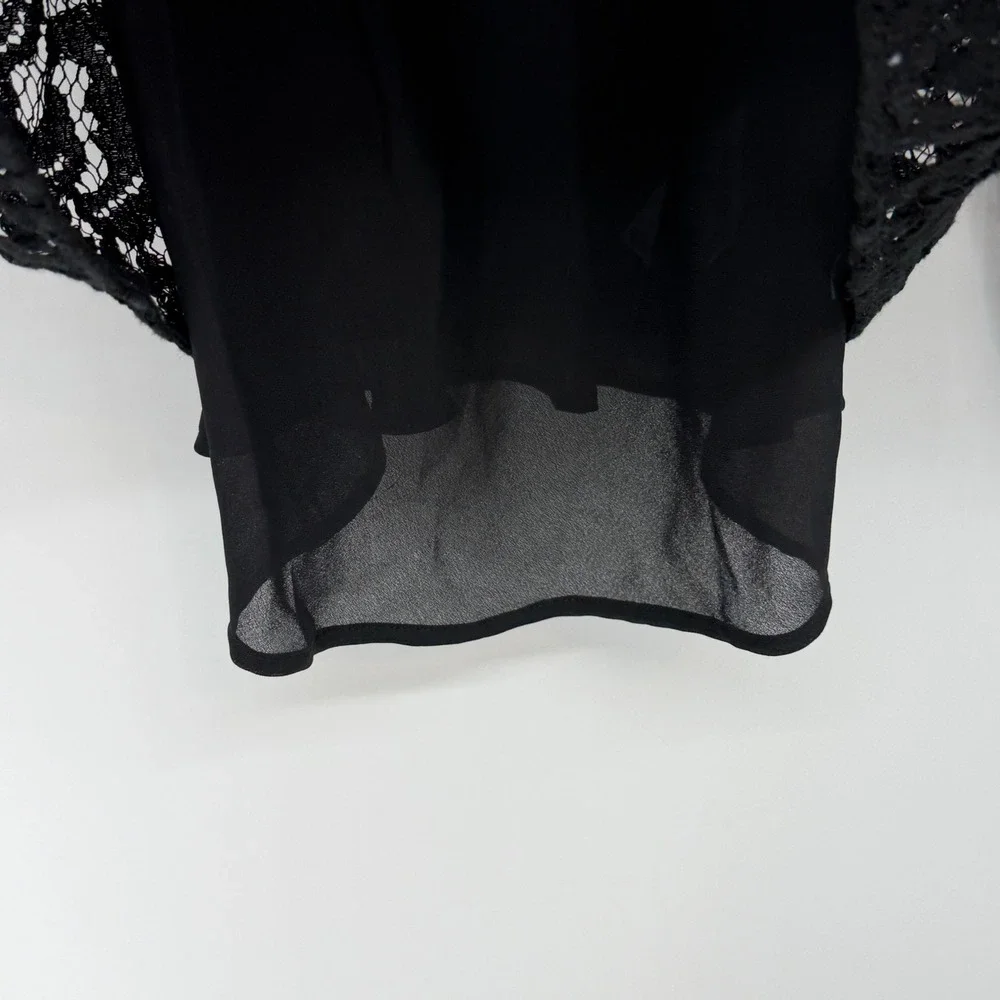 Michael Kors Black Lace Sheer Blouse Lined Long Sleeve‎ Romantic Goth Layered